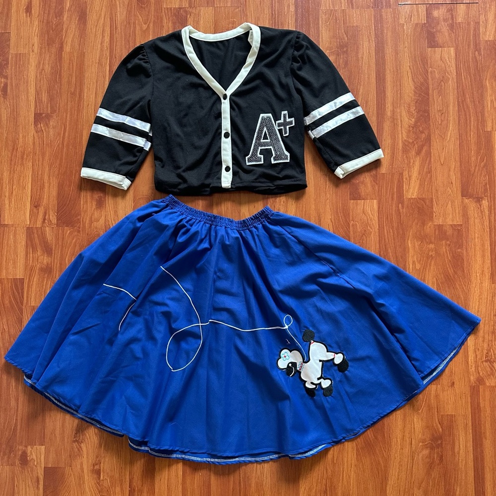Black and Blue Varsity Cardigan and Sock Hop Skirt Set